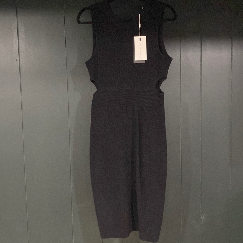 Nwt black ribbed cutout knee length dress